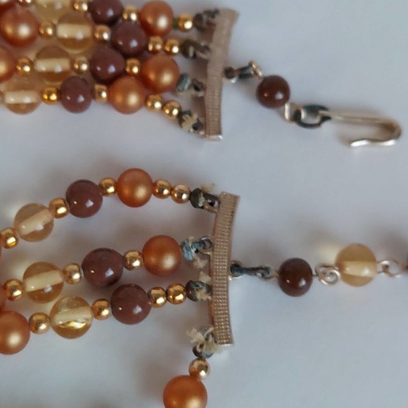Vintage Japan Multi Strand Mix Bead Collar Necklace 15" Glass Brown Gold Estate - Picture 12 of 12